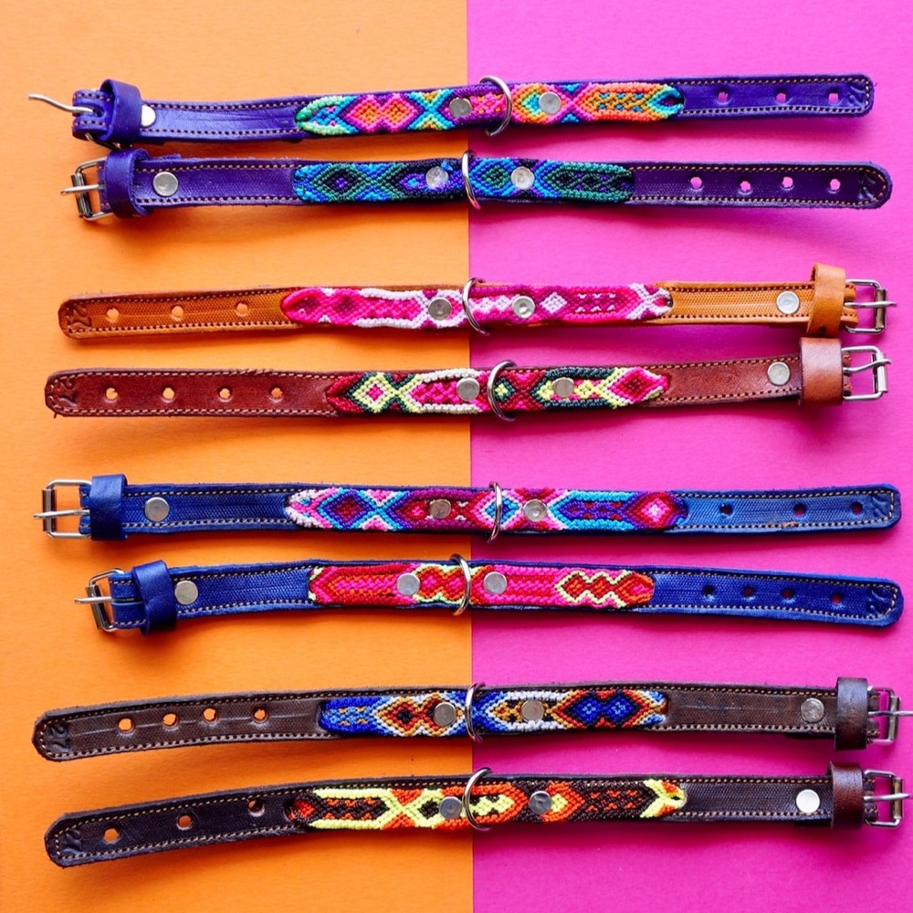 Woven leather dog collar